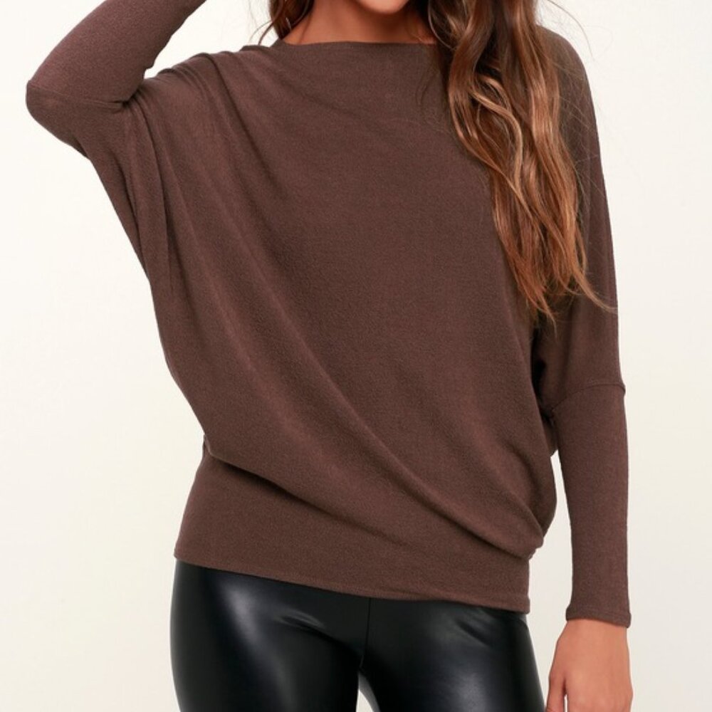 Verla Washed Plum Purple Dolman Sleeve Sweater Top